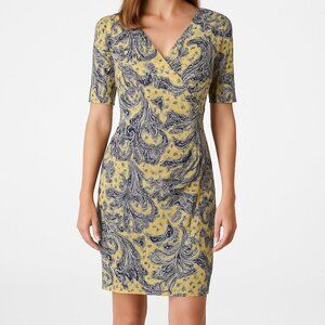Lauren Ralph Lauren Dress Yellow Toile Size 12 V-Neck